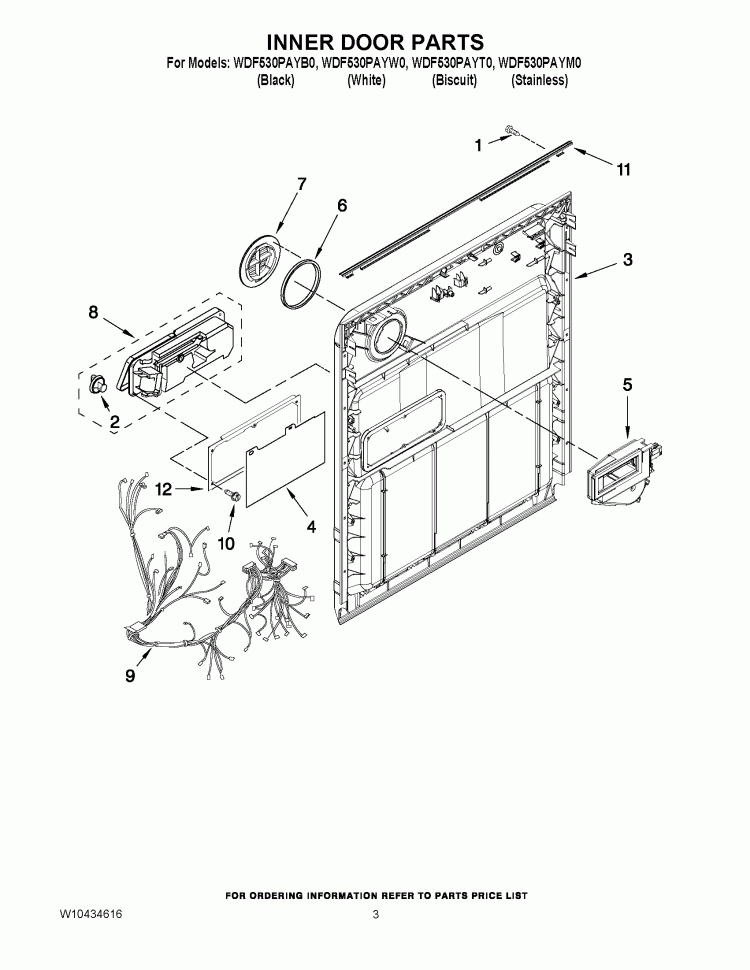 INNER DOOR PARTS Diagram and Parts List for WDF530PAYT0  Whirlpool Dishwasher