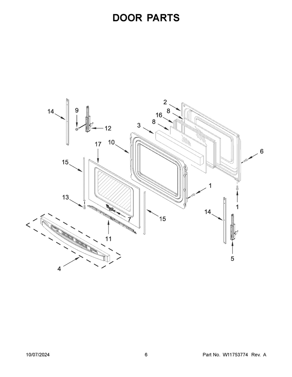 04 - Door Parts Diagram and Parts List for YWEE515S0LV3  Whirlpool Range