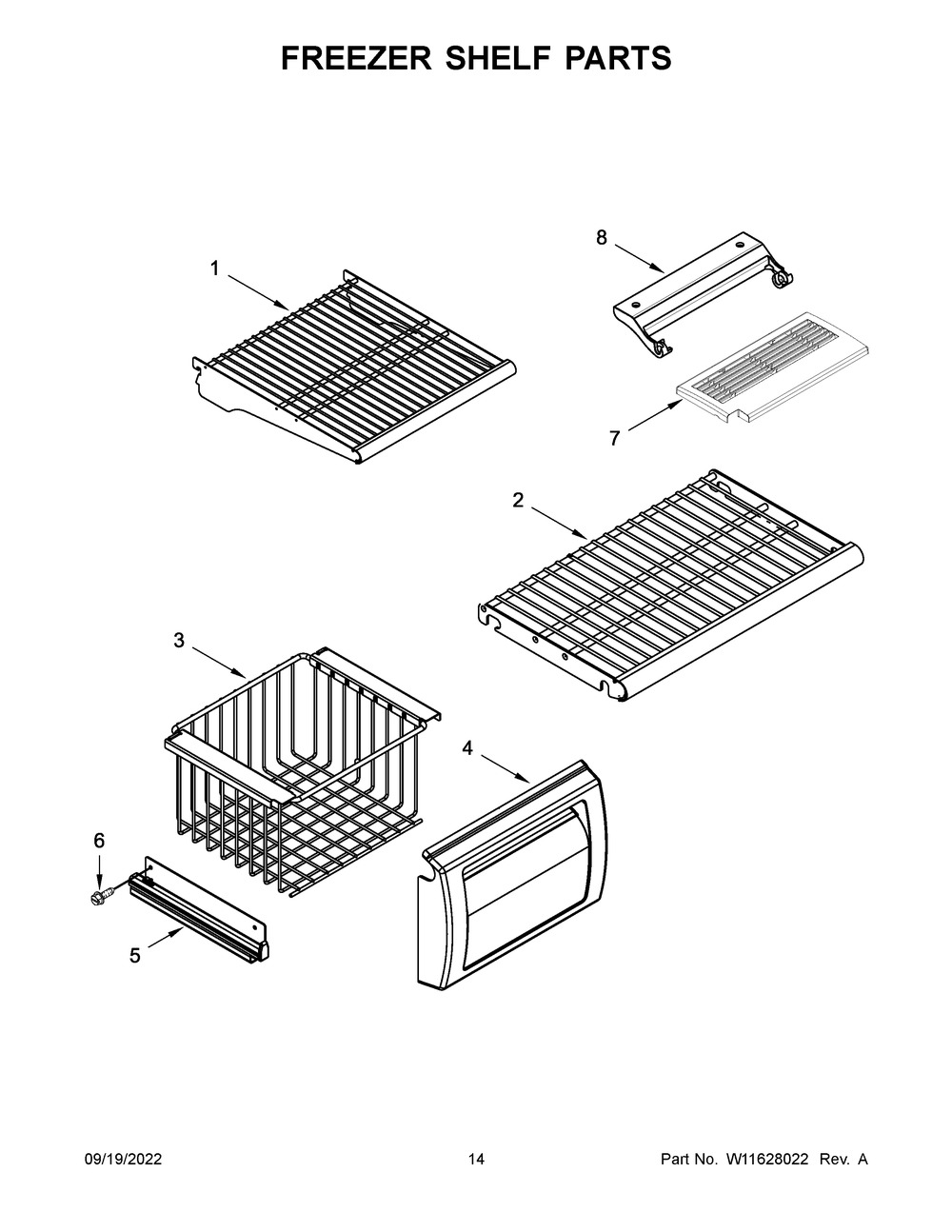 Freezer Shelf Parts Diagram and Parts List for KBSD702MPS00  KitchenAid Refrigerator