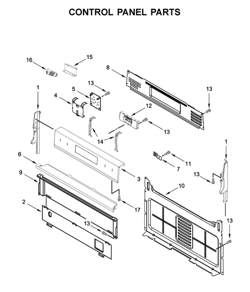 Control Panel Parts Diagram and Parts List for WFG535S0JS1  Whirlpool Range