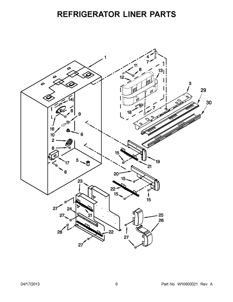 REFRIGERATOR LINER PARTS Diagram and Parts List for KBFO42FTX07  KitchenAid Refrigerator