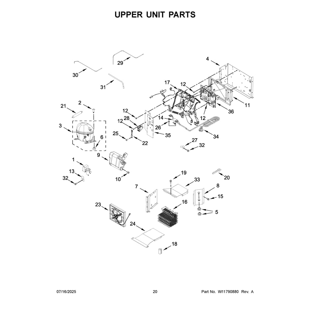 Upper Unit Parts Diagram and Parts List for KBSN702MPA01  KitchenAid Refrigerator