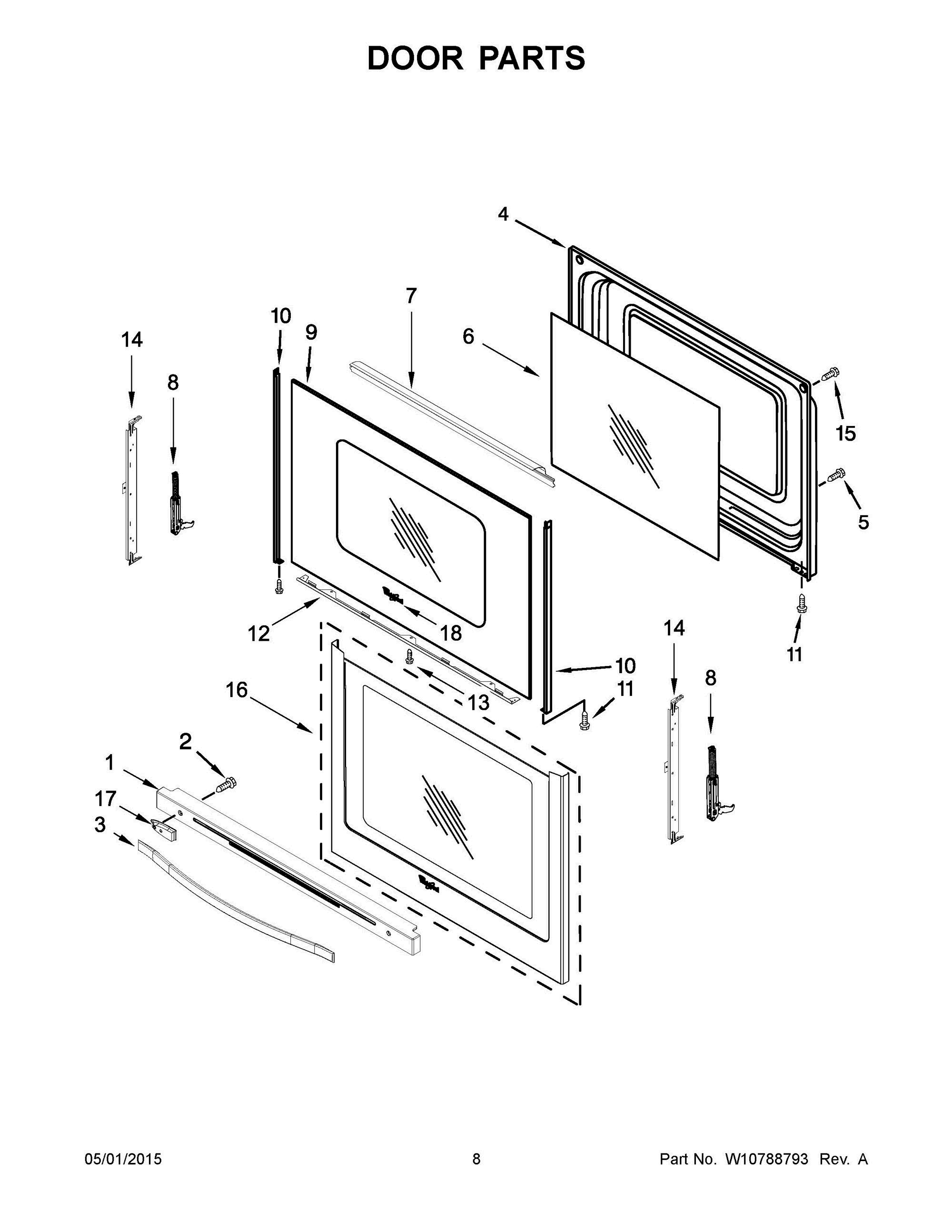05 - DOOR PARTS Diagram and Parts List for YWFE715H0EH0  Whirlpool Range