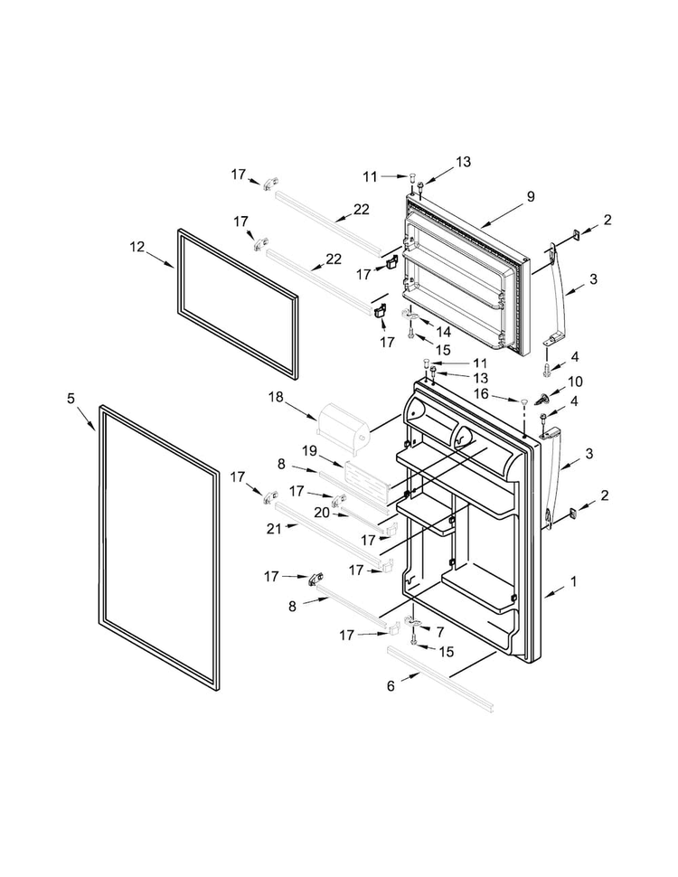 Door Parts Diagram and Parts List for 5GT118FFEW00  Whirlpool Refrigerator