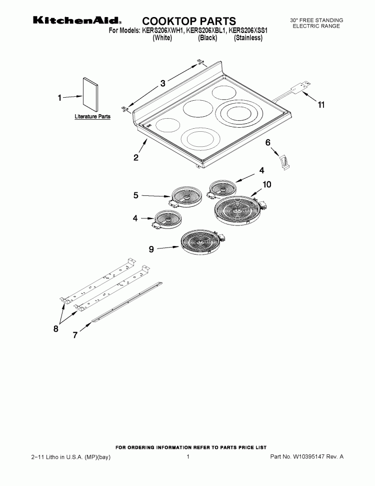 COOKTOP PARTS Diagram and Parts List for KERS206XBL1  KitchenAid Range