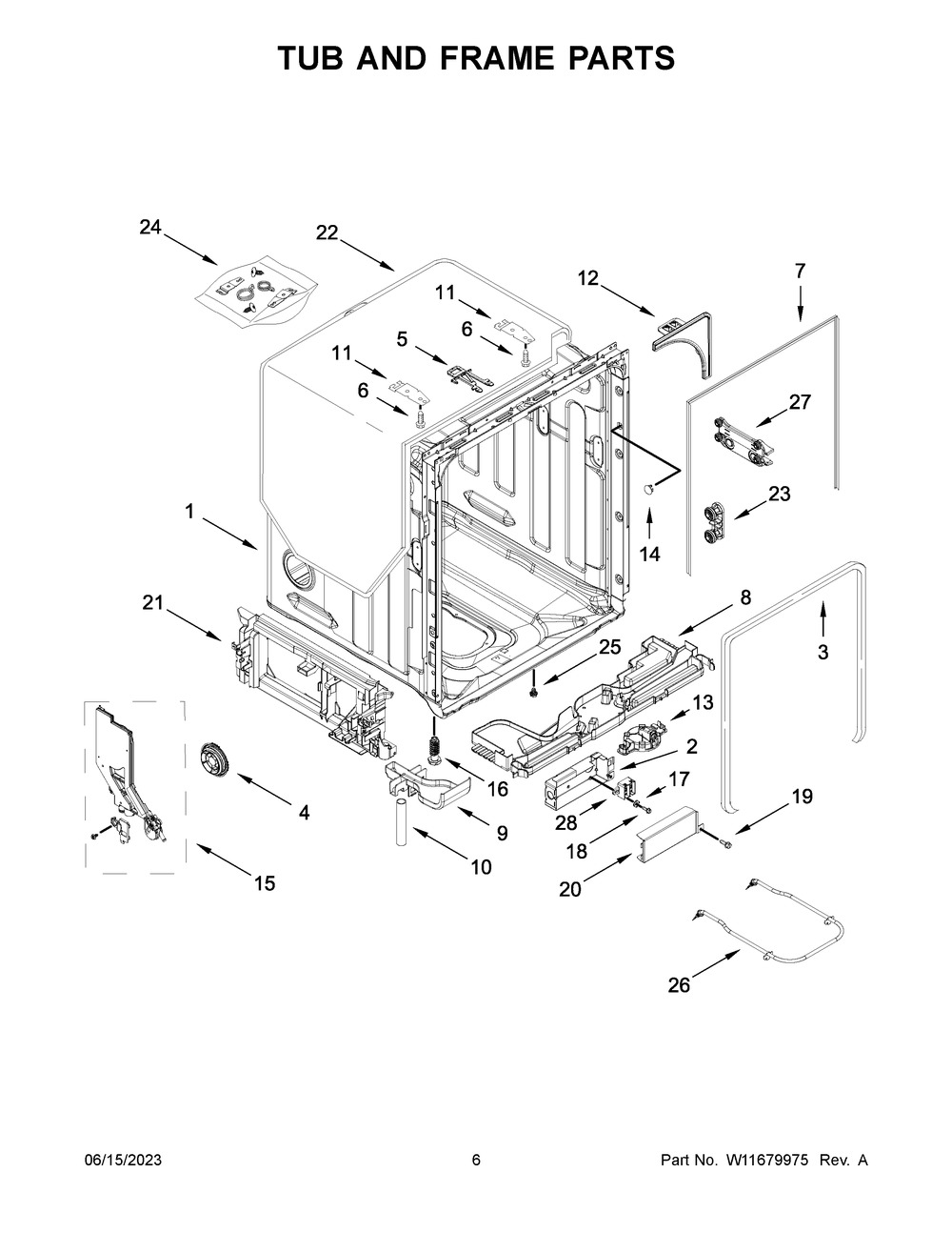 Tub And Frame Parts Diagram and Parts List for WDT750SAKB2  Whirlpool Dishwasher