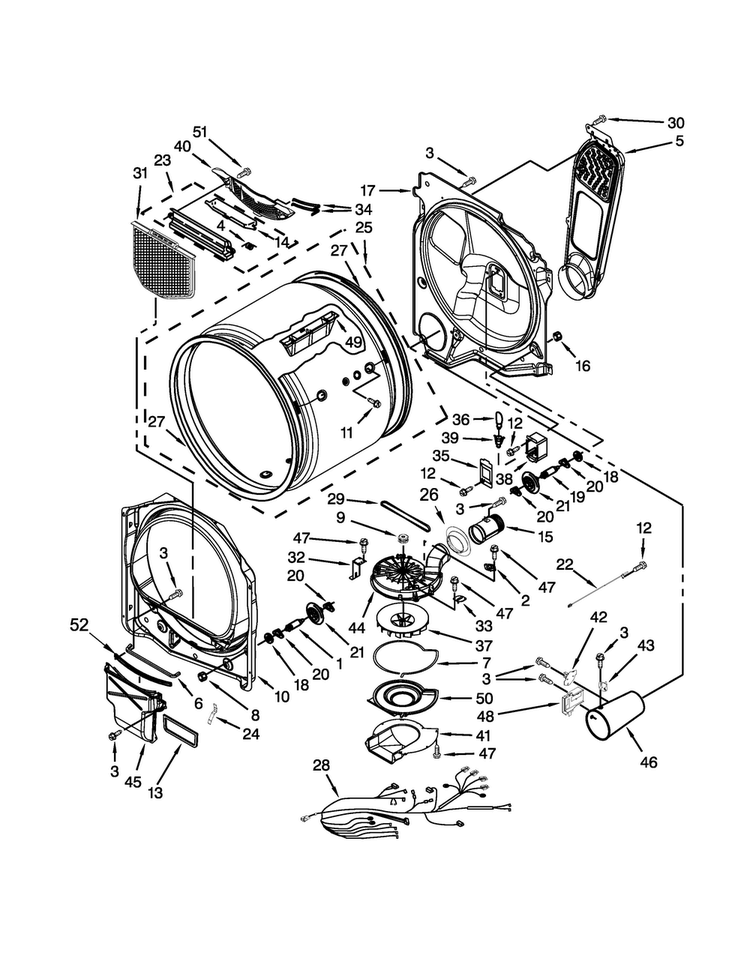 Bulkhead Parts Diagram and Parts List for 11078103310  Kenmore Dryer