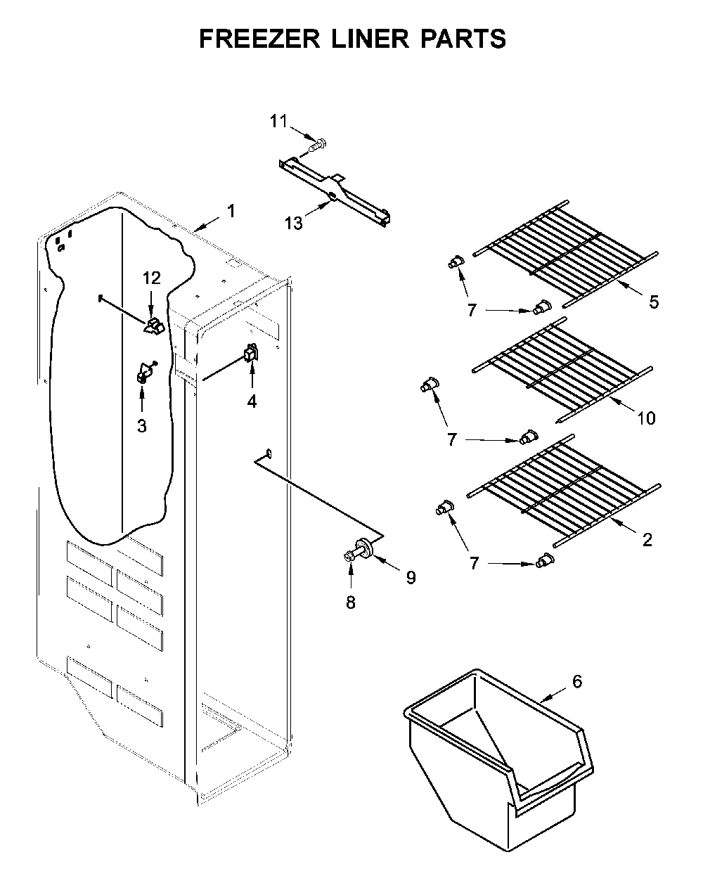 Freezer liner parts Diagram and Parts List for WRS311SDHB03  Whirlpool Refrigerator