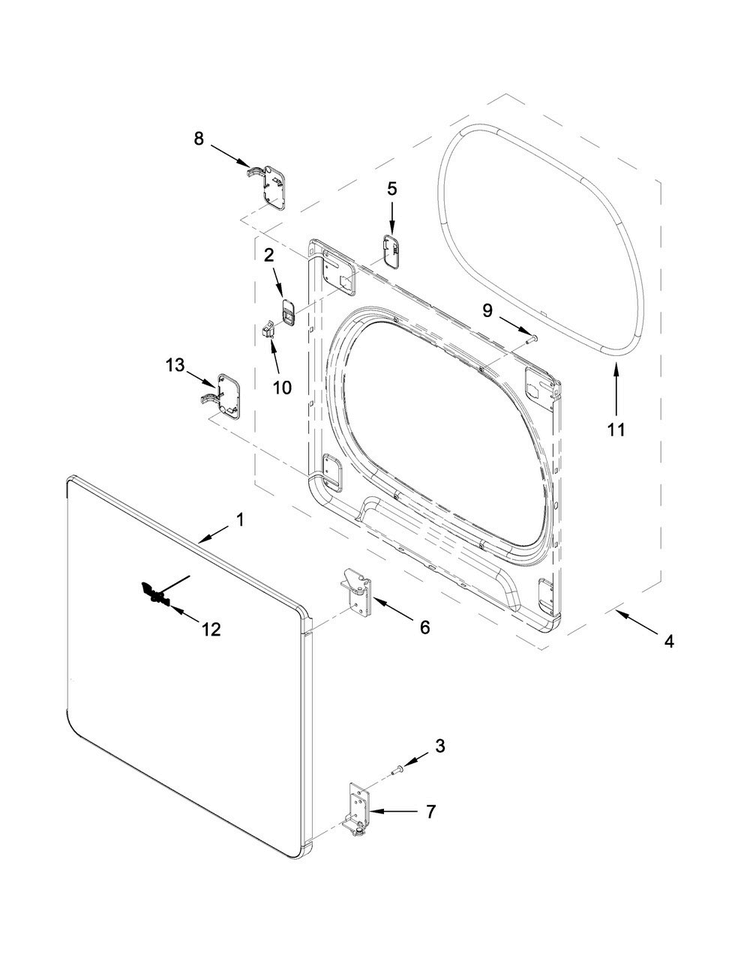 Door Parts Diagram and Parts List for WED8700EC2  Whirlpool Dryer
