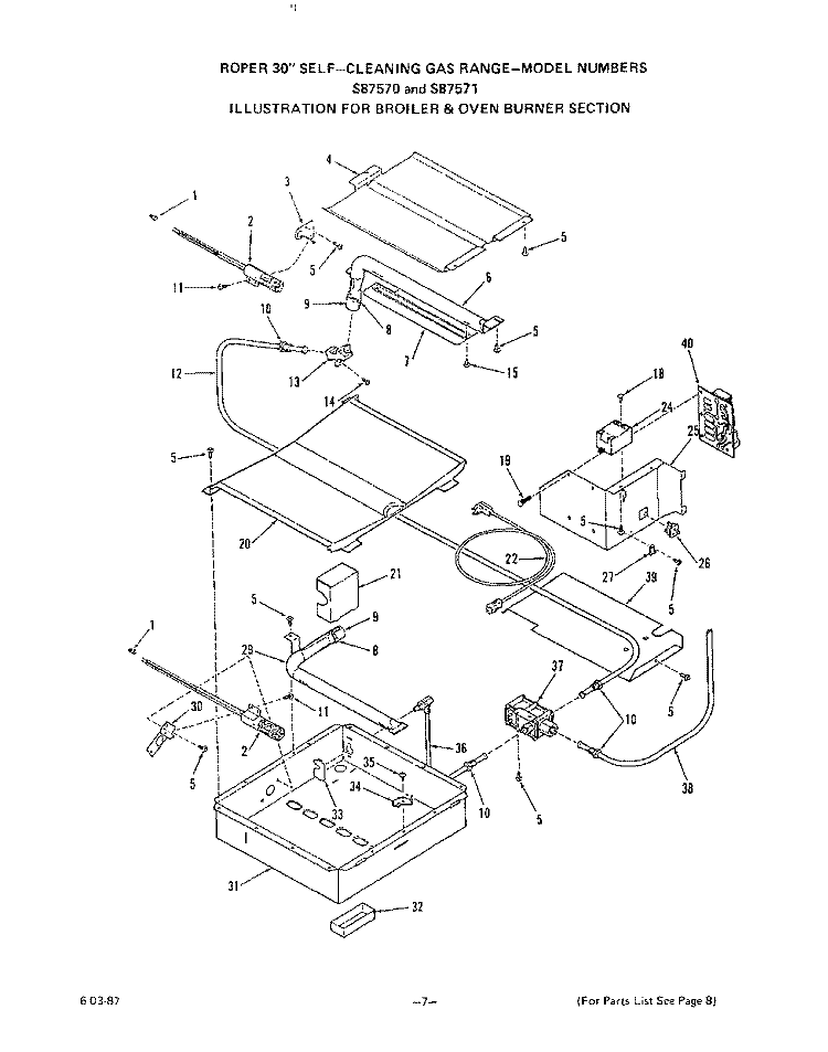 OVEN DOOR Diagram and Parts List for S8757W1  Roper Range