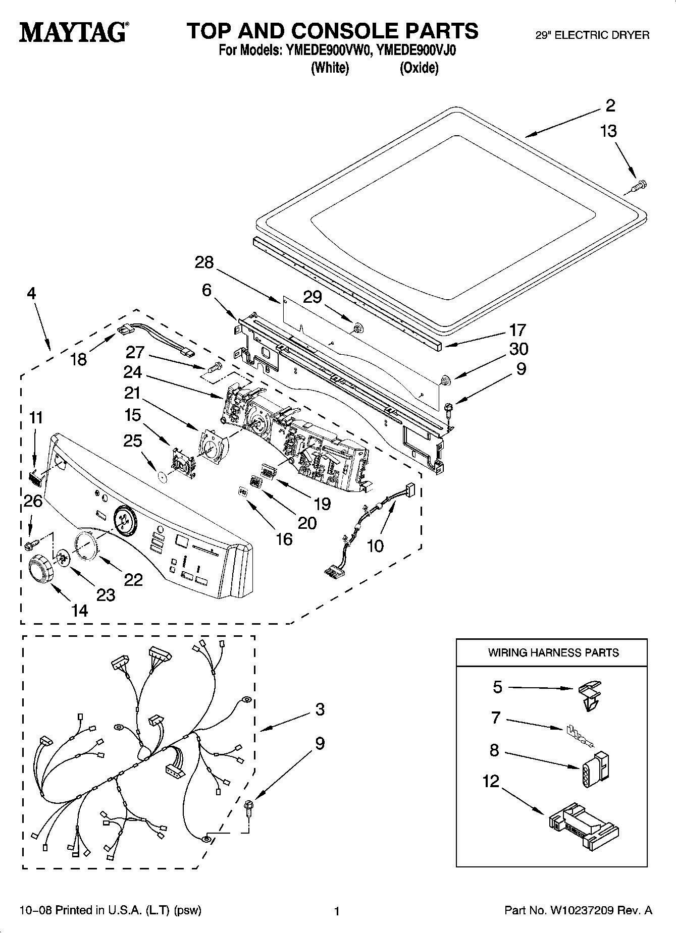 01 - TOP AND CONSOLE PARTS Diagram and Parts List for YMEDE900VJ0  Whirlpool Dryer