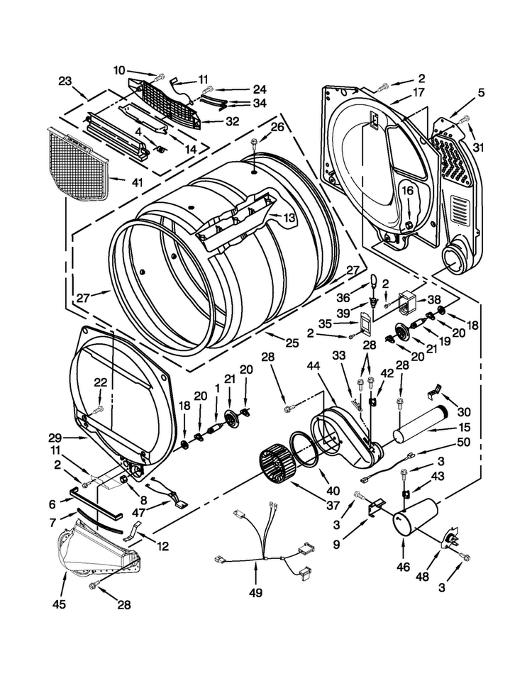 Bulkhead Parts Diagram and Parts List for WGD5500BW0  Whirlpool Dryer