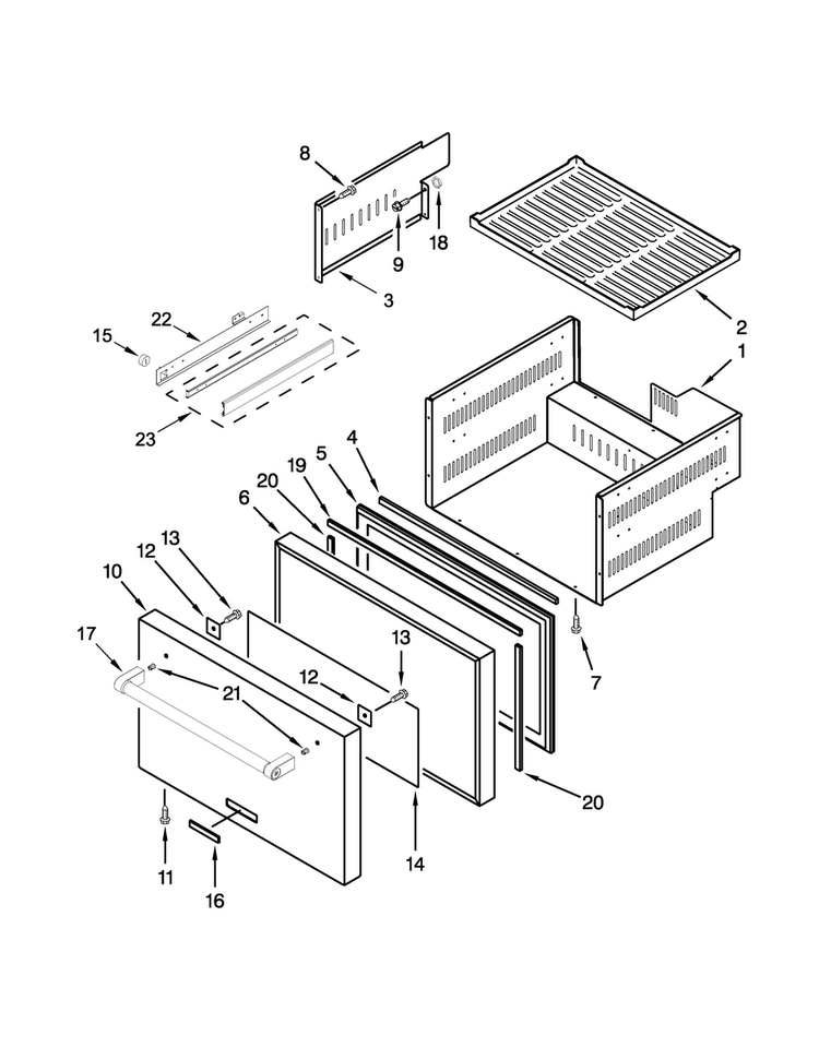 Lower Drawer Parts Diagram and Parts List for KUDF204EPA00  KitchenAid Refrigerator