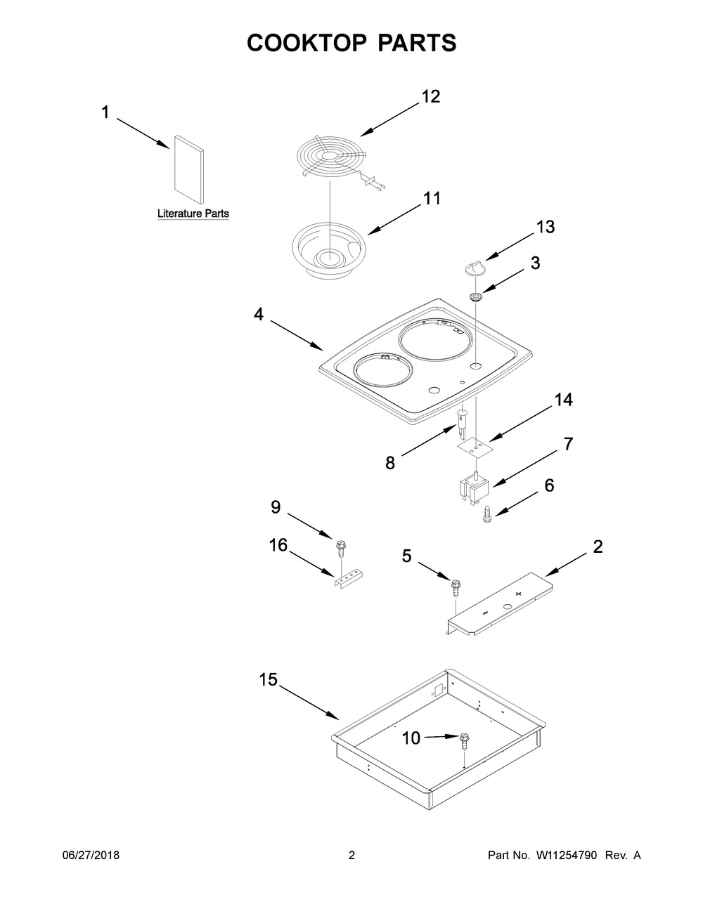 Cooktop Parts Diagram and Parts List for RCS2012RS08  Whirlpool Dishwasher