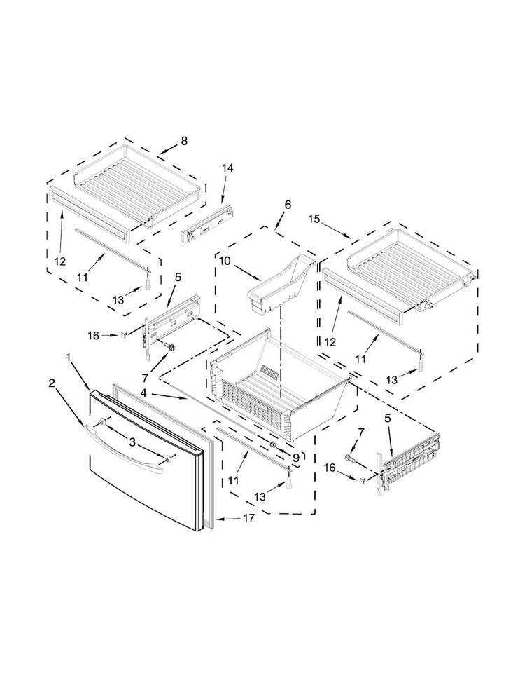 Freezer Door Parts Diagram and Parts List for WRX988SIBH00  Whirlpool Refrigerator