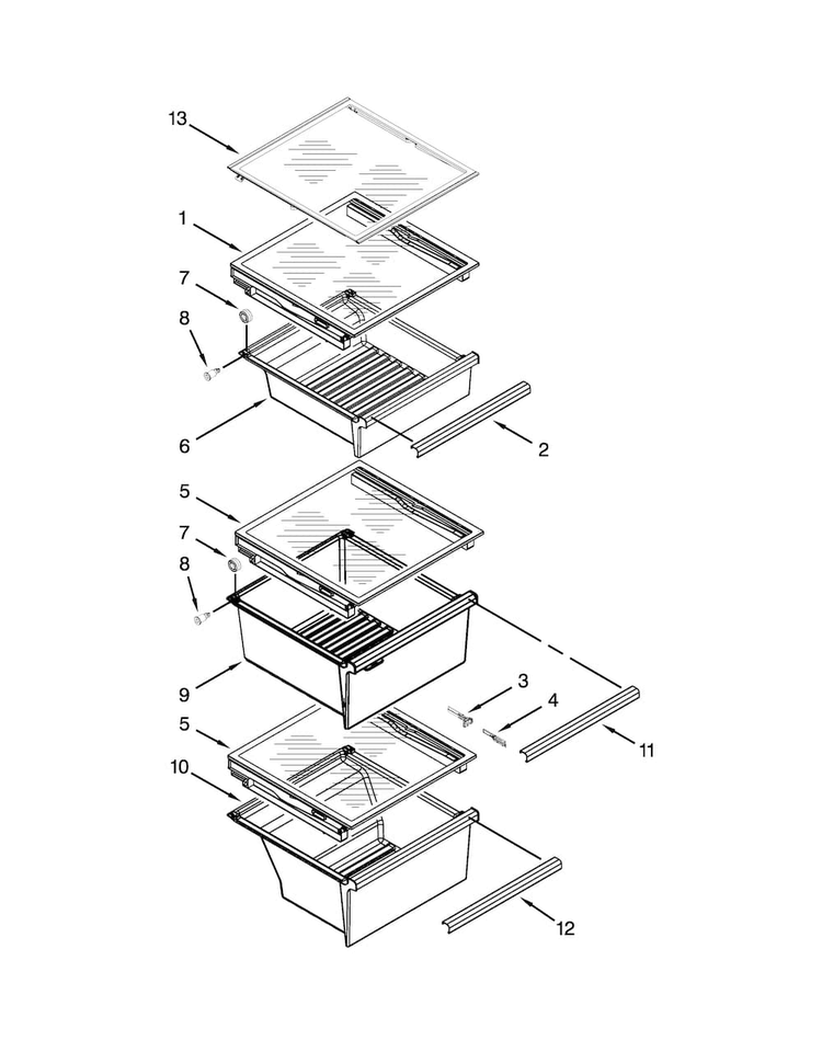 Refrigerator Shelf Parts Diagram and Parts List for WRS586FLDB01  Whirlpool Refrigerator