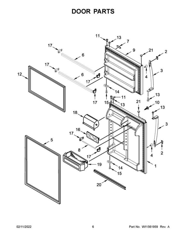 Door Parts Diagram and Parts List for WRT311FZDB02  Whirlpool Refrigerator