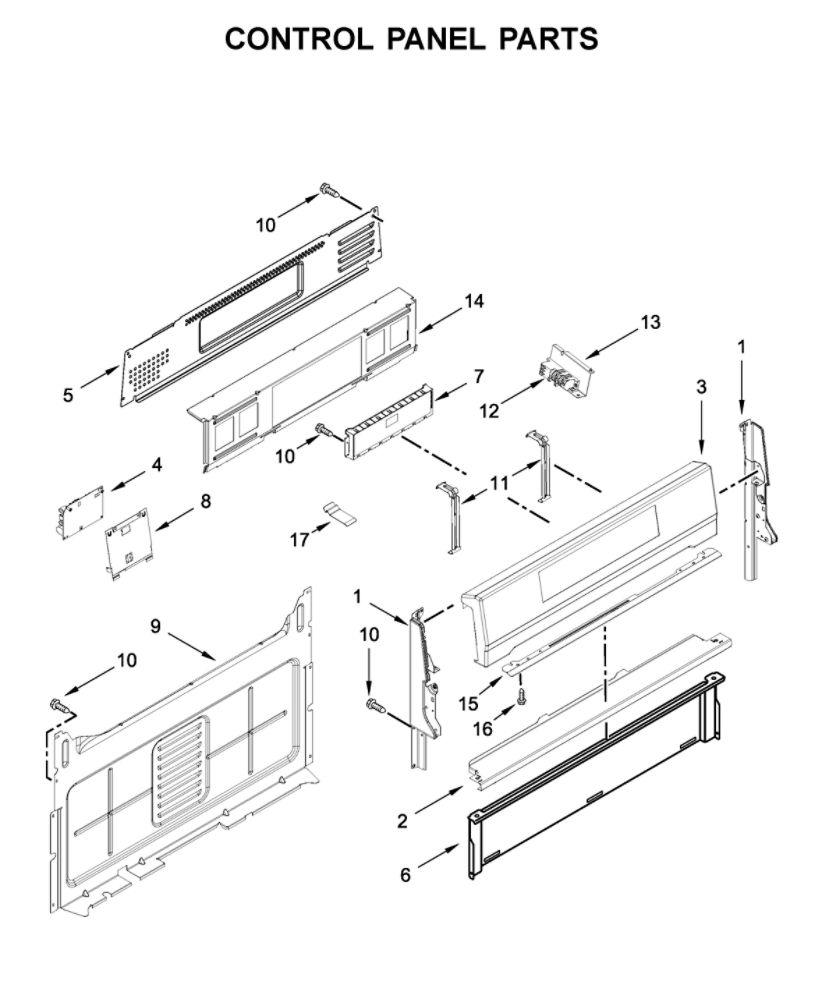 Control Panel Parts Diagram and Parts List for WFG775H0HB1  Whirlpool Range