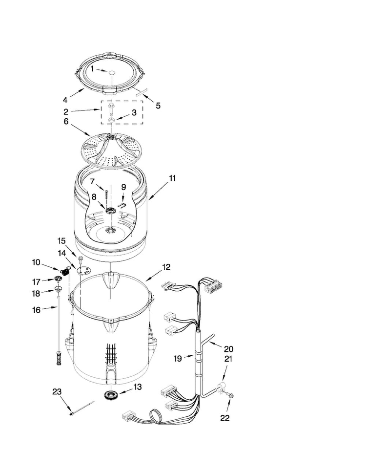 Basket And Tub Parts Diagram and Parts List for 11021302013  Kenmore Washer
