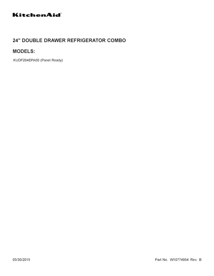 Cover Sheet Diagram and Parts List for KUDF204EPA00  KitchenAid Refrigerator