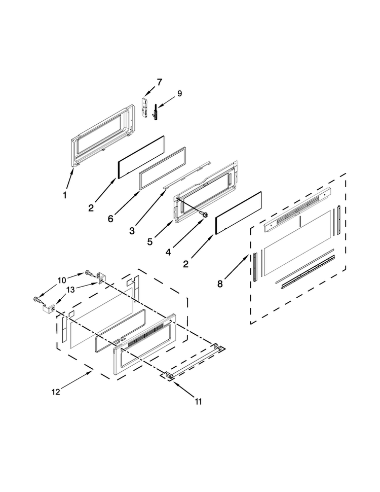 Upper Door Parts Diagram and Parts List for KFGD500ESS00  KitchenAid Range
