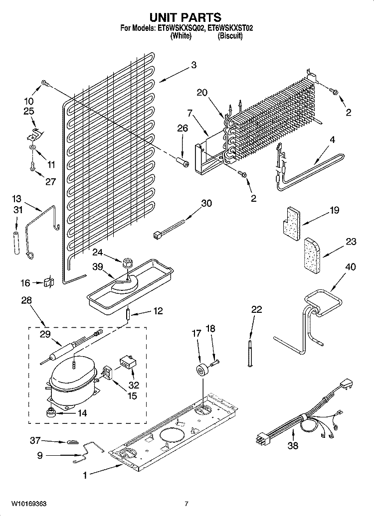 UNIT PARTS Diagram and Parts List for ET6WSKXST02  Whirlpool Refrigerator
