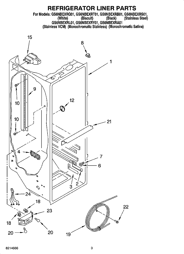 REFRIGERATOR LINER PARTS Diagram and Parts List for GS6NBEXRT01  Whirlpool Refrigerator