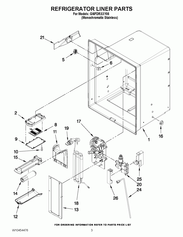 REFRIGERATOR LINER PARTS Diagram and Parts List for GI6FDRXXY05  Whirlpool Refrigerator
