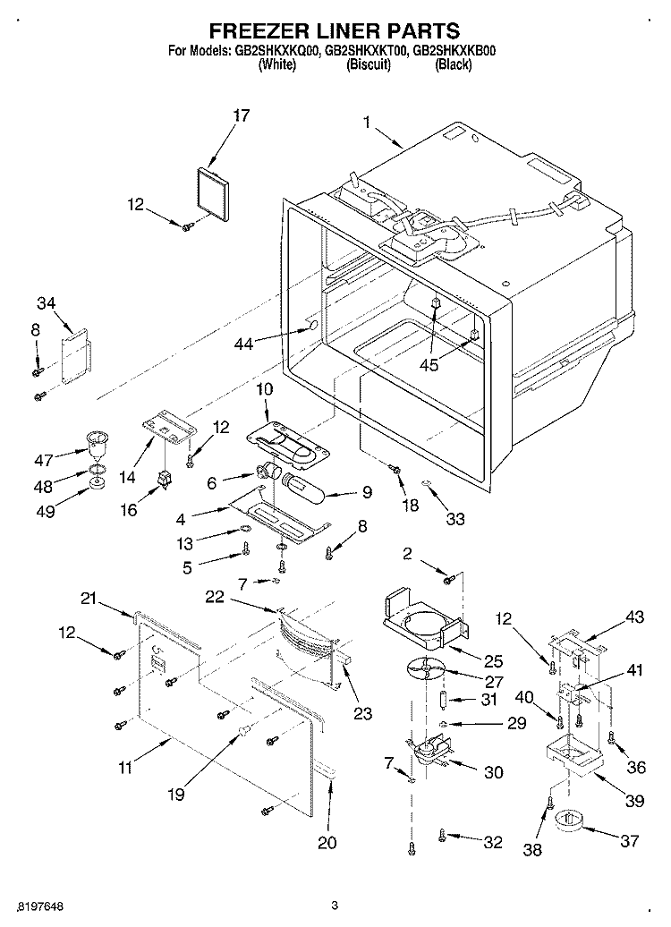 FREEZER LINER Diagram and Parts List for GB2SHKXKQ00  Whirlpool Refrigerator