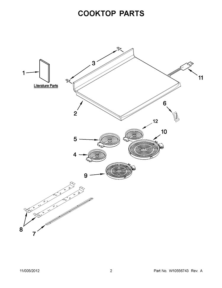 COOKTOP PARTS Diagram and Parts List for YKERS206XS3  KitchenAid Range