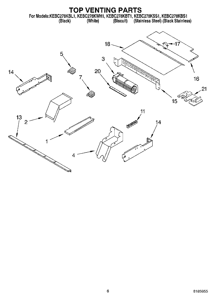 TOP VENTING Diagram and Parts List for KEBC278KBT1  KitchenAid Wall Oven