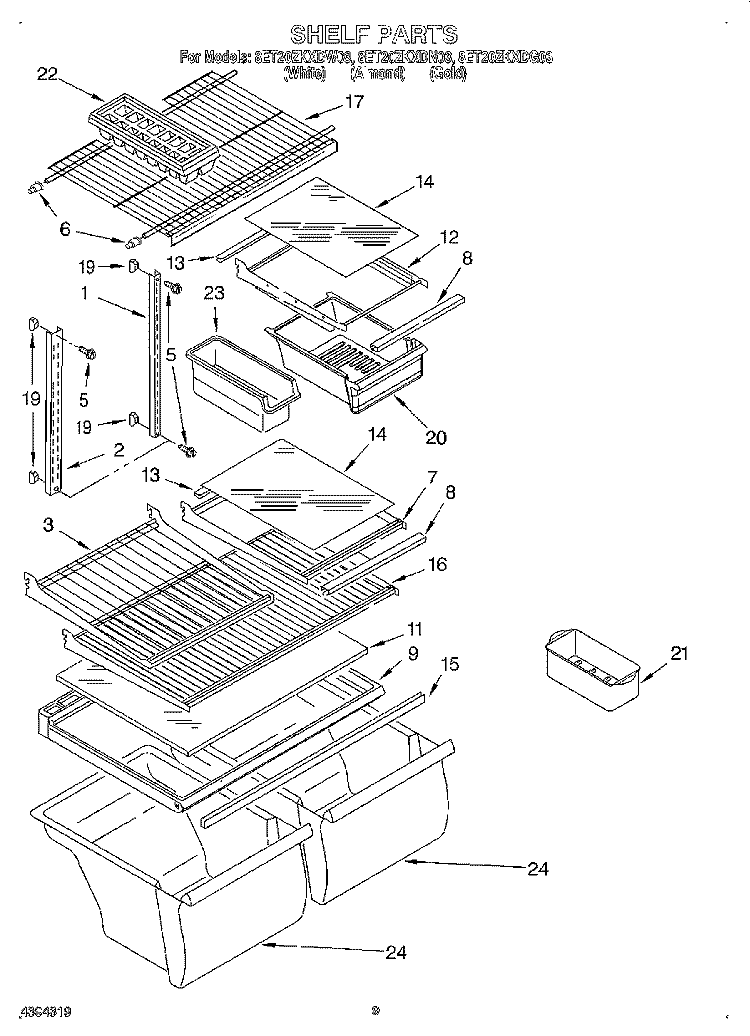 SHELF, LIT/OPTIONAL Diagram and Parts List for 8ET20ZKXDG03  Whirlpool Refrigerator