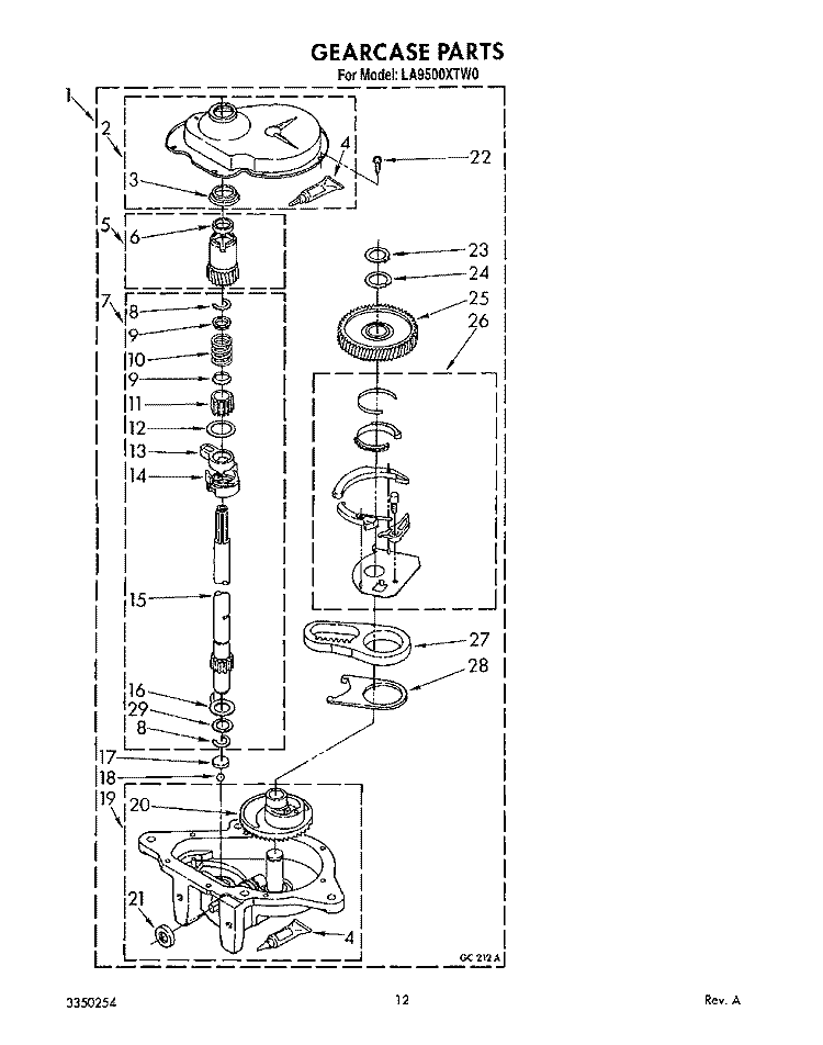 GEARCASE Diagram and Parts List for LA9500XTM0  Whirlpool Washer