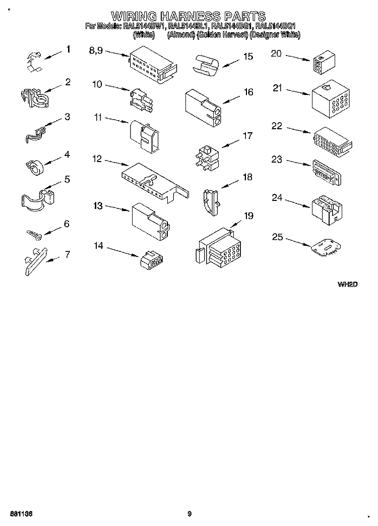 WIRING HARNESS Diagram and Parts List for RAL5144BG1  Whirlpool Washer