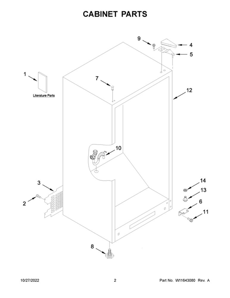 Cabinet Parts Diagram and Parts List for WZF34X16DW09  Whirlpool Freezer