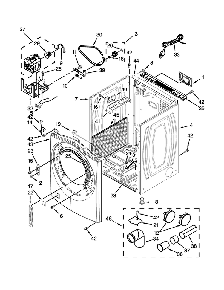 Cabinet Parts Diagram and Parts List for 7MWGD81HEDW0  Whirlpool Dryer