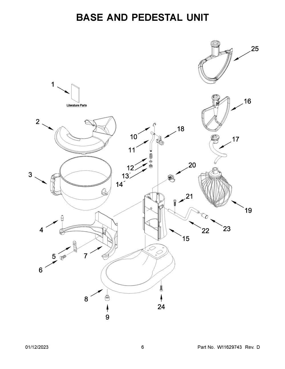 Base And Pedestal Unit Diagram and Parts List for 5KSM70SHXEBK0  KitchenAid Mixer