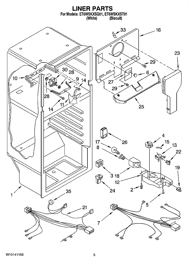 LINER PARTS Diagram and Parts List for ET6WSKXSQ01  Whirlpool Refrigerator