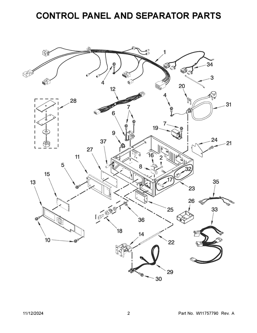 02 - Control Panel And Separator Parts Diagram and Parts List for MLG26PDFWW0  Whirlpool Dryer