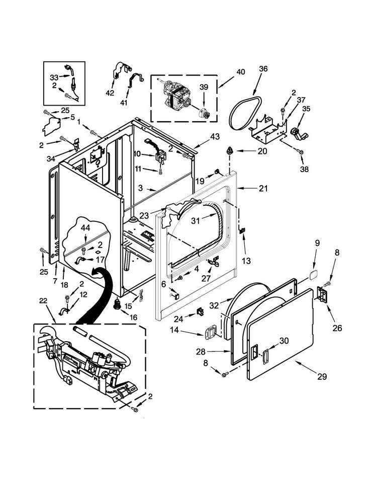 Cabinet Parts Diagram and Parts List for 11075202311  Kenmore Dryer
