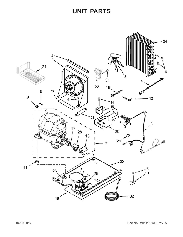 Unit Parts Diagram and Parts List for KUIS18PNZW2  KitchenAid Ice Maker