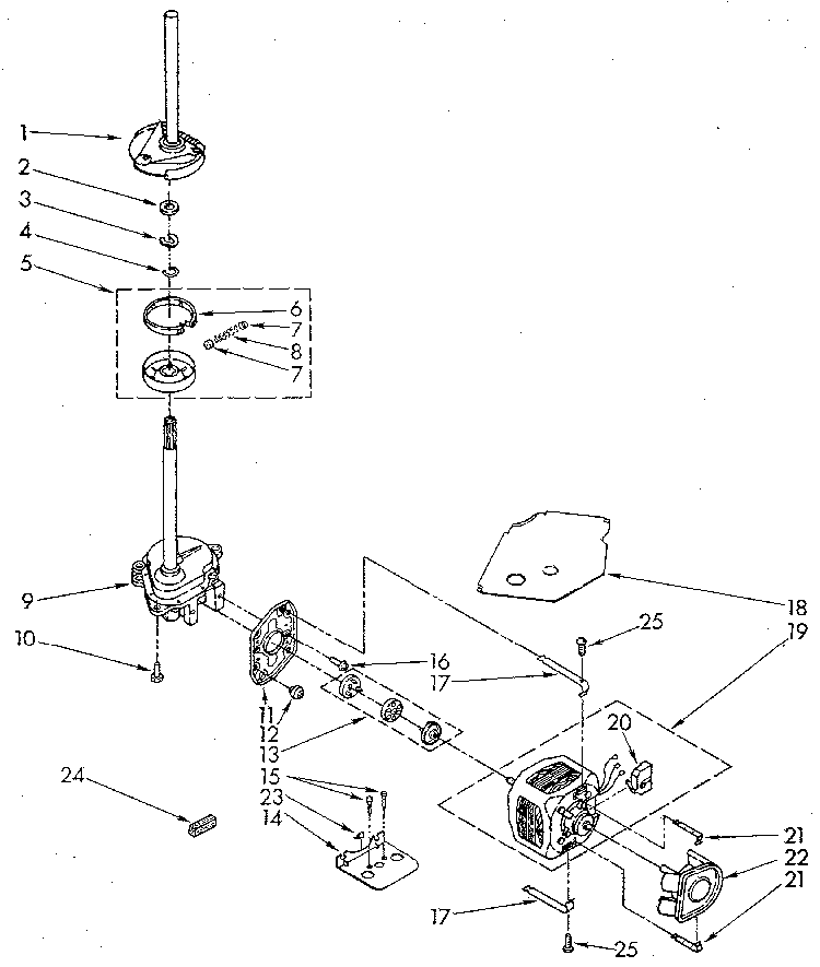 Brake, Clutch, Gearcase, Motor And Pump Diagram and Parts List for LA5580XSN2  Whirlpool Washer