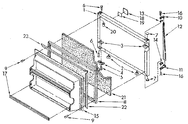 Freezer Door Diagram and Parts List for ET18JKXSM05  Whirlpool Refrigerator
