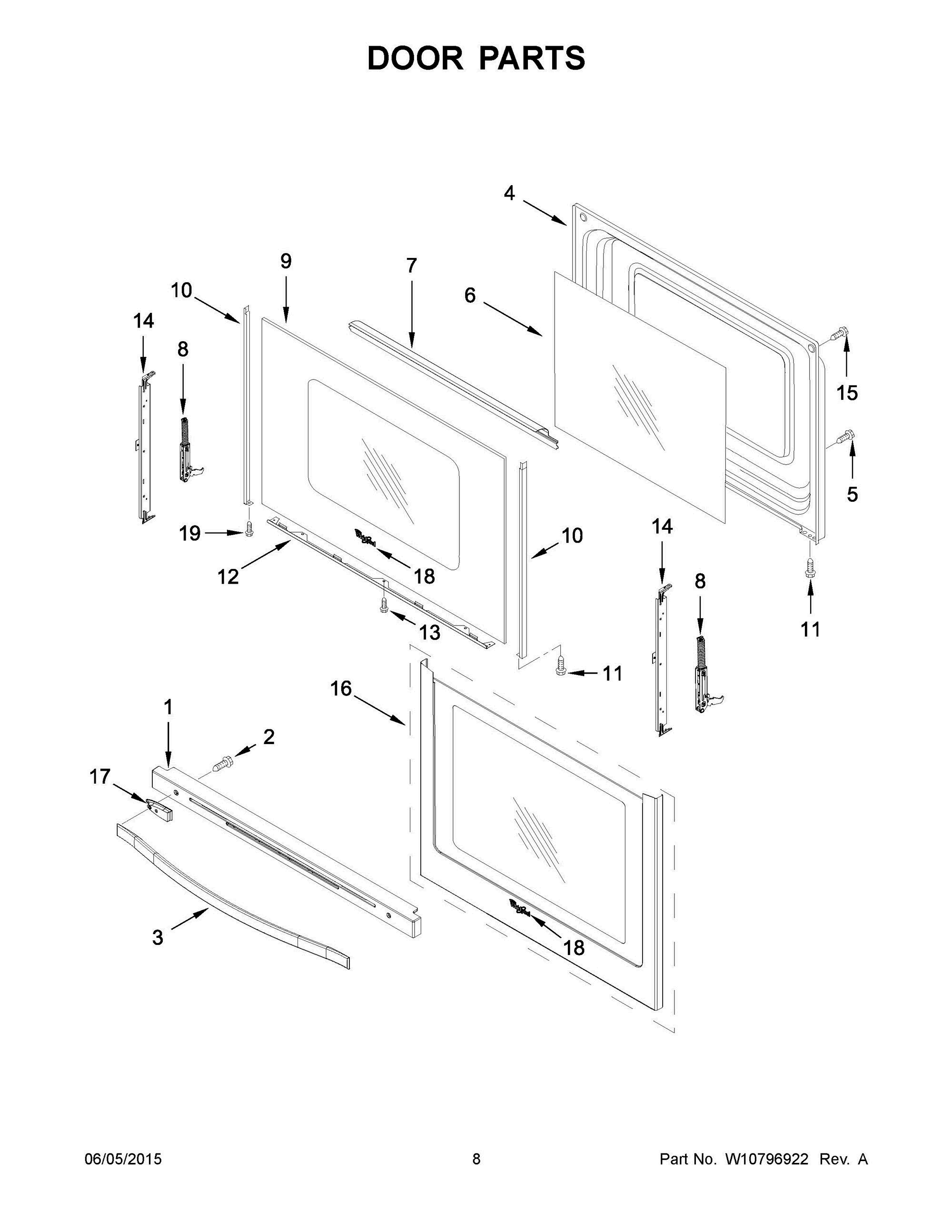 05 - DOOR PARTS Diagram and Parts List for YWFE540H0EB0  Whirlpool Range