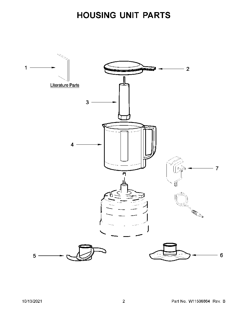 Housing Unit Parts Diagram and Parts List for 5KFCB519EDG0  KitchenAid Food Processor