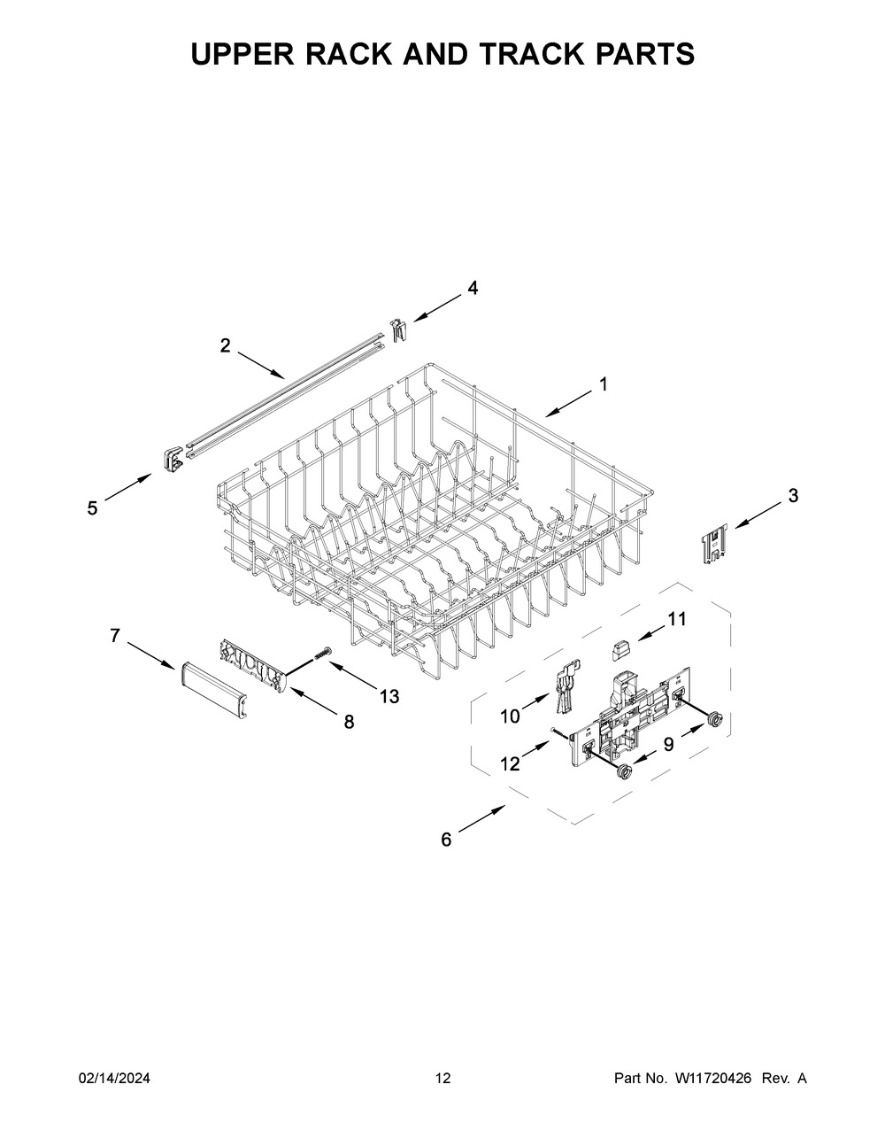 Upper Rack And Track Parts Diagram and Parts List for KDTE204KPS3  KitchenAid Dishwasher