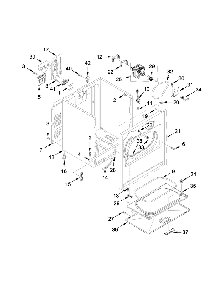 Cabinet Parts Diagram and Parts List for 1CWED4900DW0  Whirlpool Dryer
