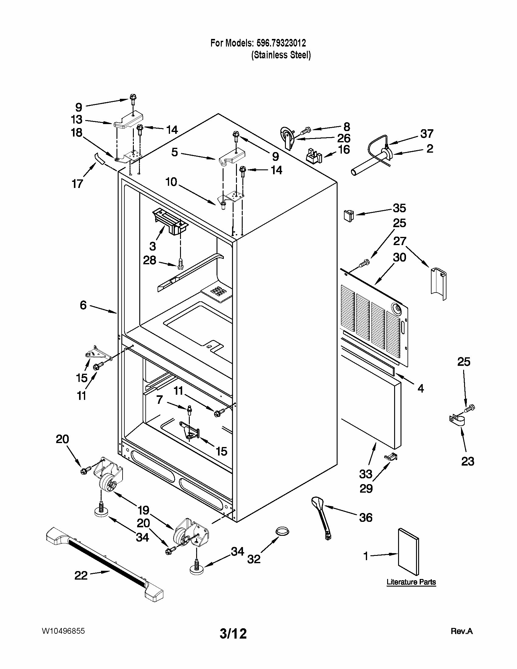 Cabinet Parts Diagram and Parts List for 59679323012  Kenmore Refrigerator