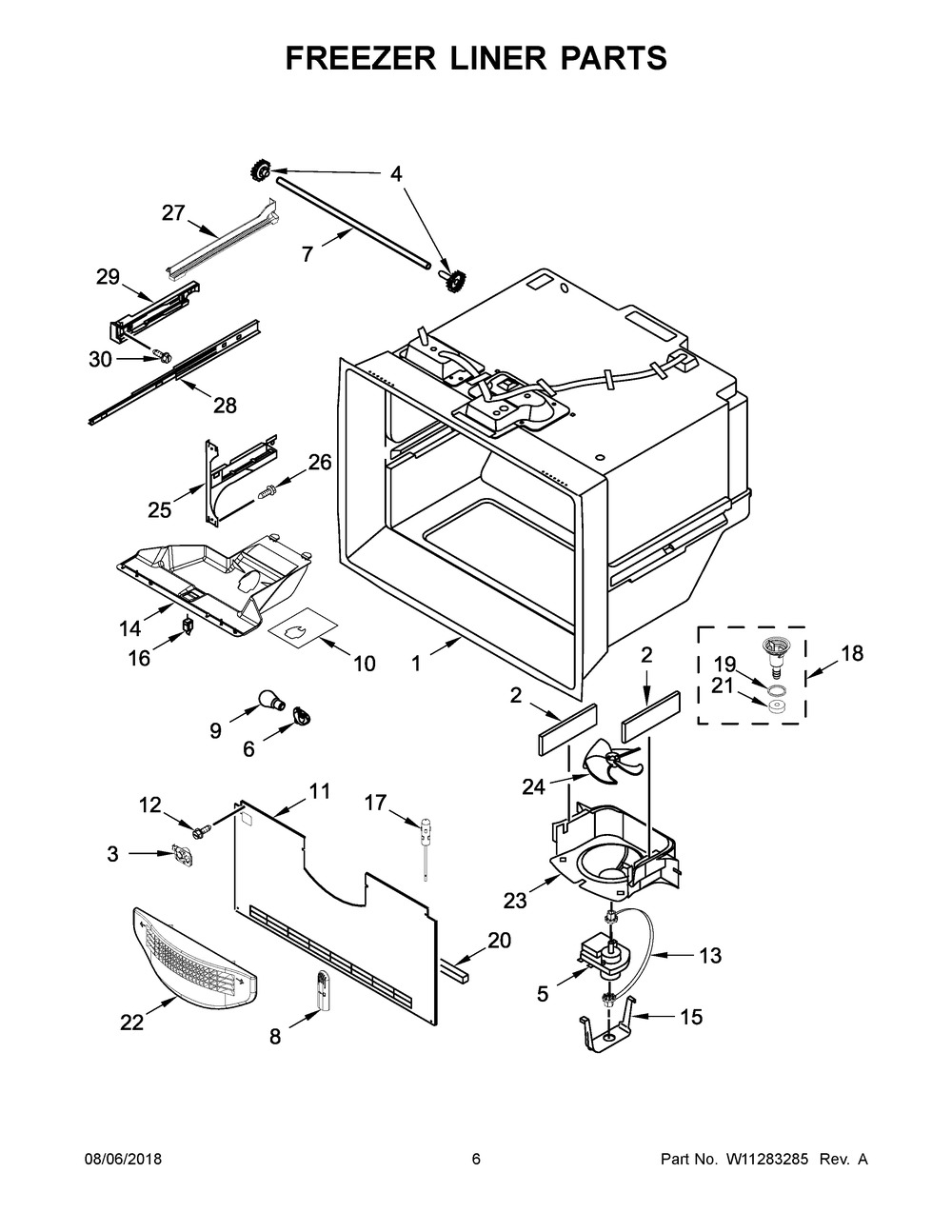 Freezer Liner Parts Diagram and Parts List for WRF532SNHZ01  Whirlpool Refrigerator