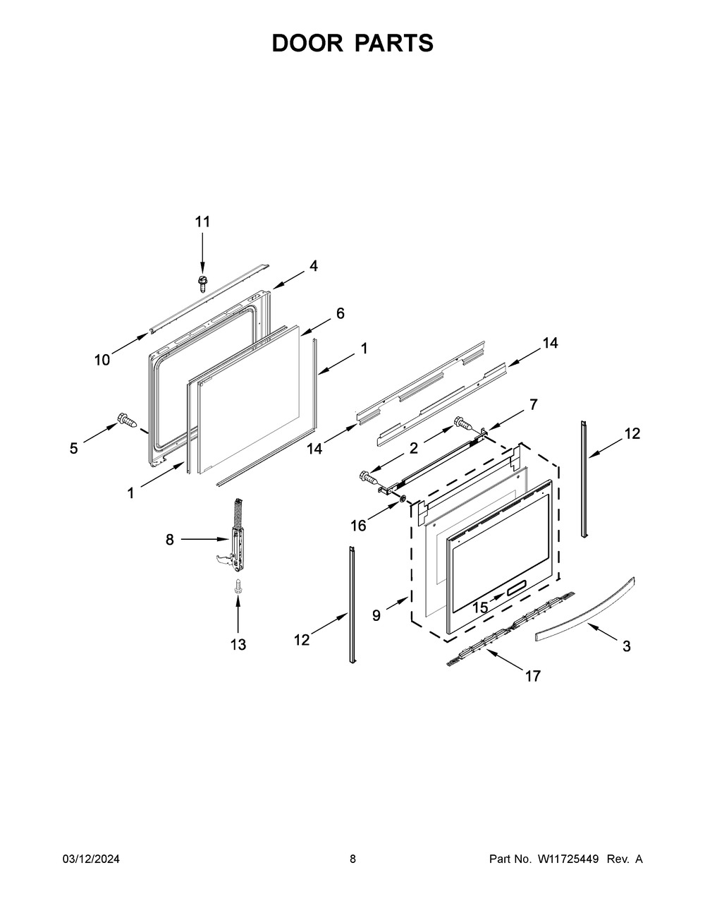 Door Parts Diagram and Parts List for YWFE775H0HV5  Whirlpool Range